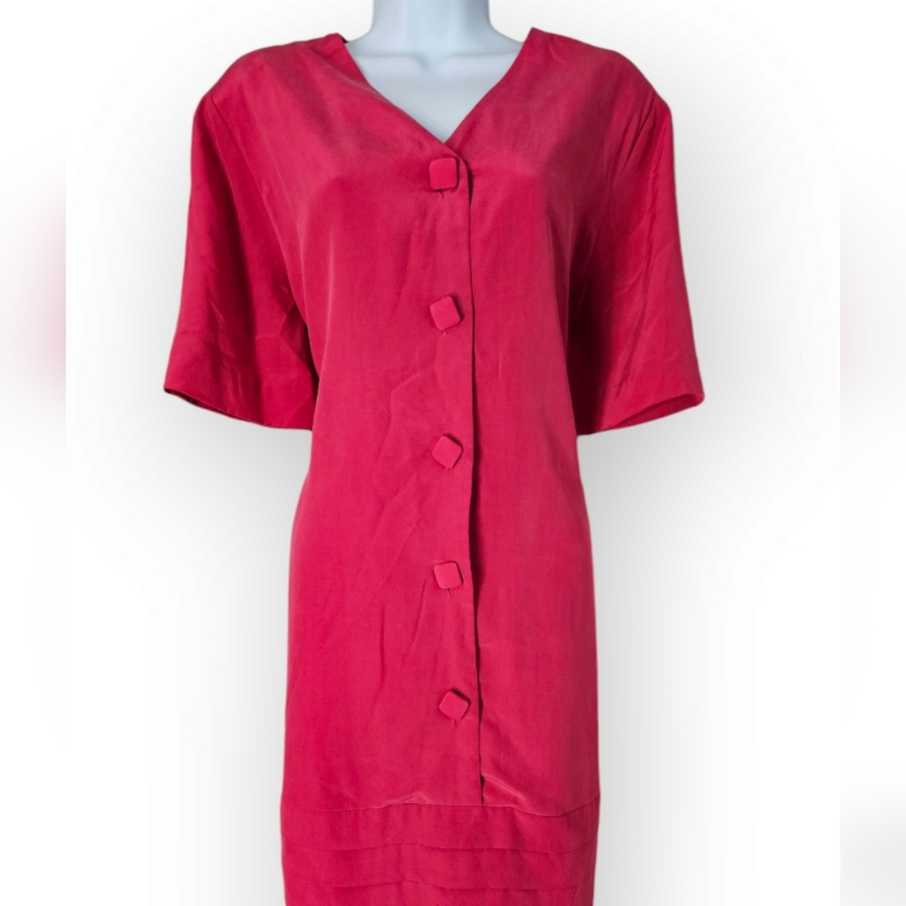 Vintage Y Lev pink silk shirt shift dress Womens 14 - Picture 3 of 9